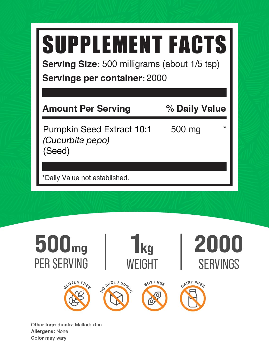 BulkSupplements Pumpkin Seed Extract Powder packaging emphasizing long-term value