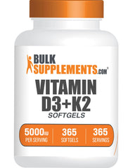 Bottle of BulkSupplements Vitamin D3 + K2 5000 IU softgels