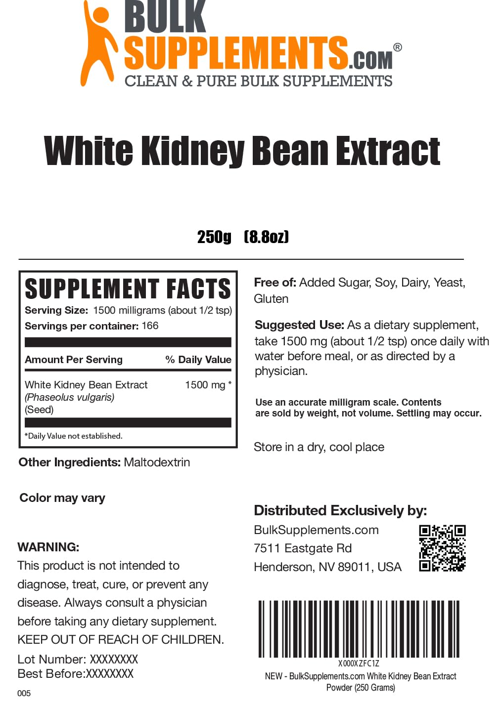 BulkSupplements white kidney bean extract powder jars on shelf.