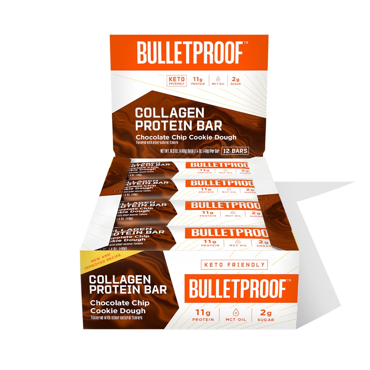 Bulletproof Chocolate Chip Cookie Dough Collagen Protein Bars - 12 pack, keto-friendly, gluten-free