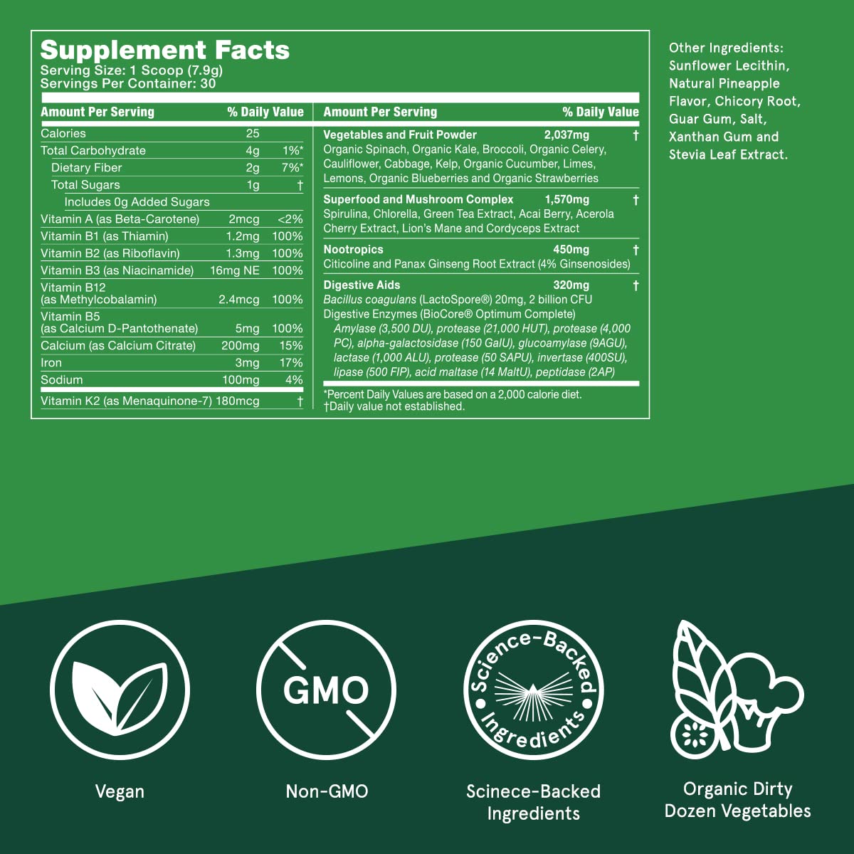 Bulletproof Greens ingredients and nutrition overview