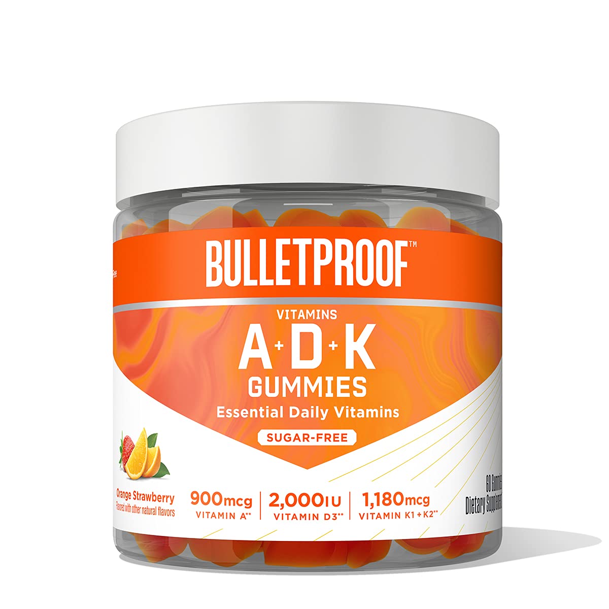 Bulletproof Sugar-Free A+D+K Gummies, Orange Strawberry flavor, 60-count bottle