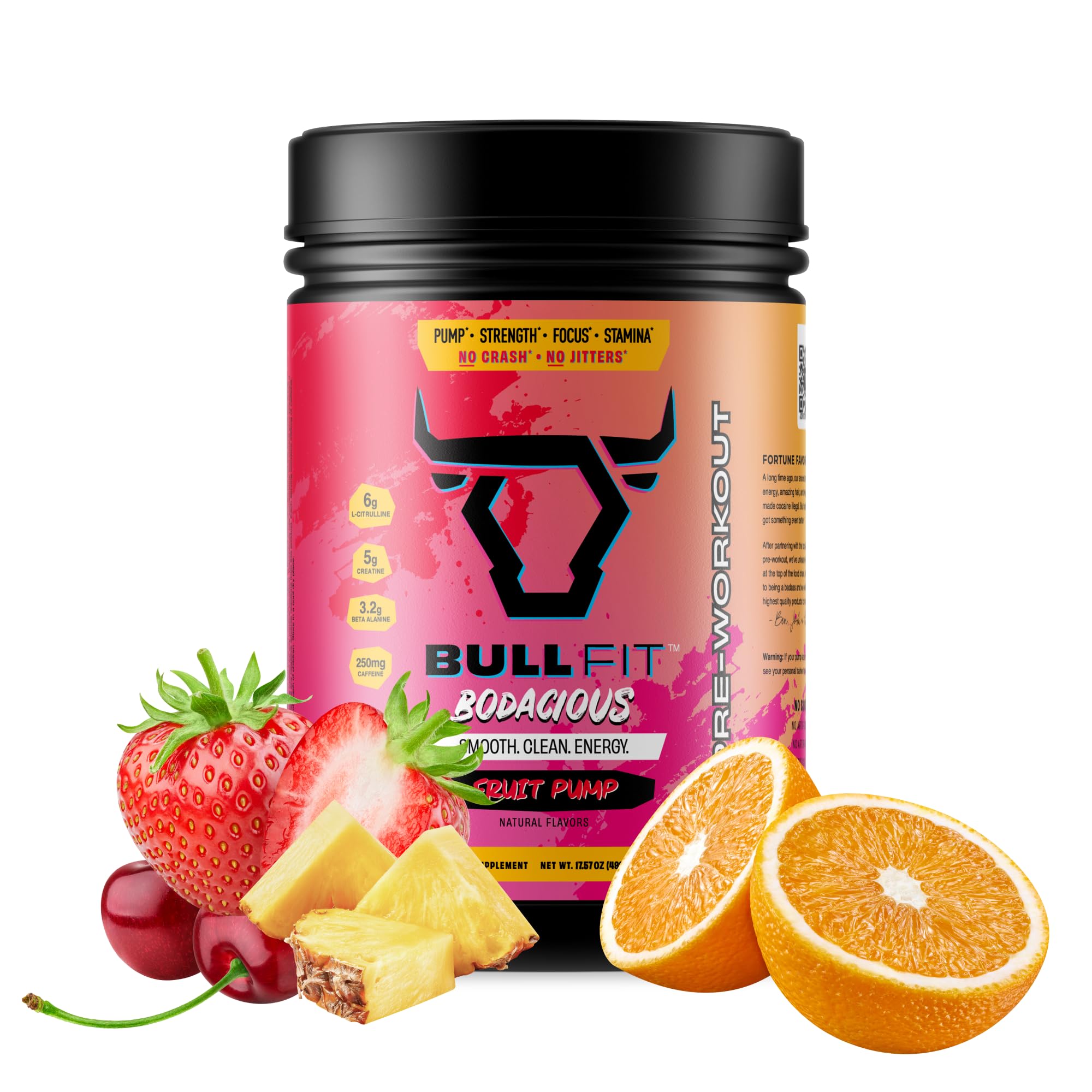 BullFit Pre Workout bottle pour shows tropical Pina Colada flavor for steady energy during training