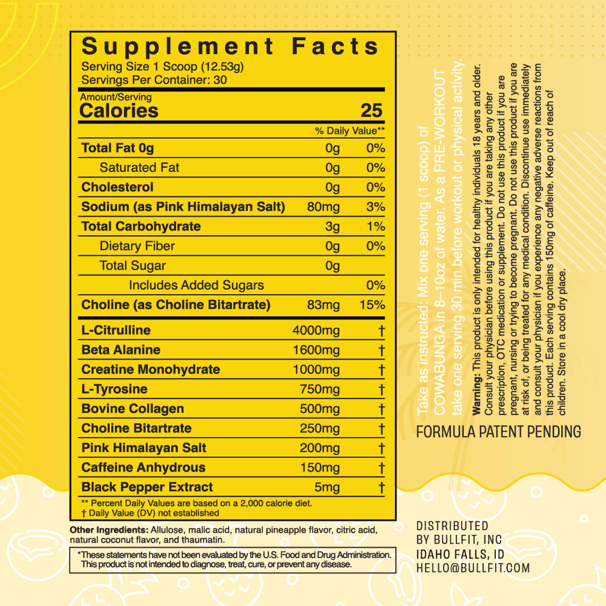 BULLFIT pre-workout packet close-up highlighting creamy blend for hydration.