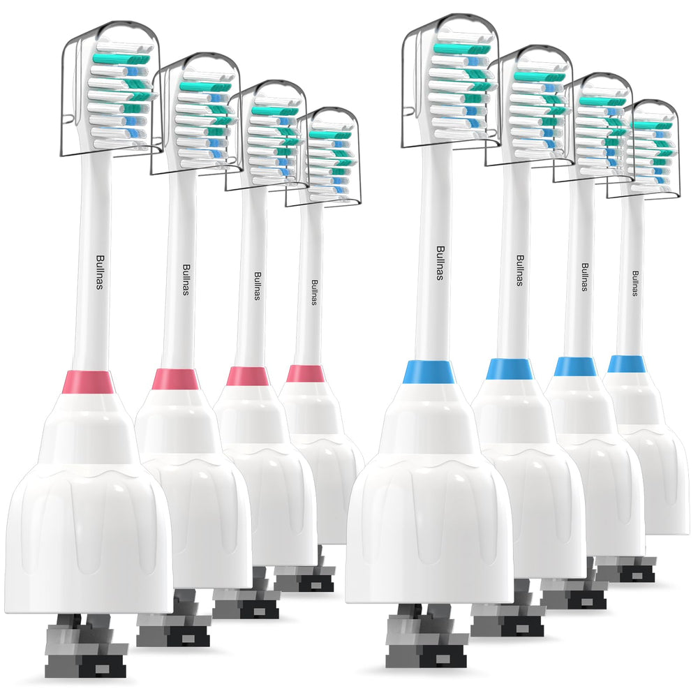 Bullnas replacement brush heads compatible with Philips Sonicare E-Series Elite, Essence, Advance, CleanCare and Xtreme Screw-on - 8 pack