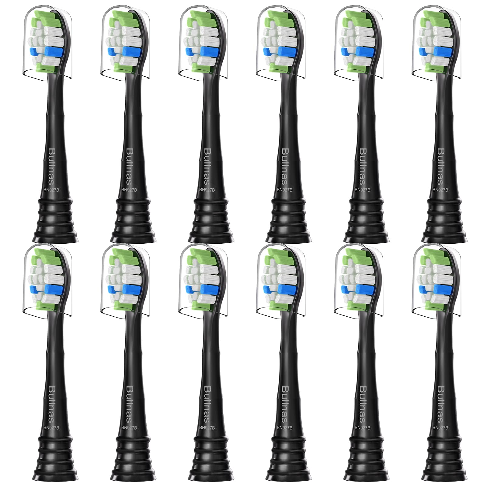 Bullnas W replacement brush head for Philips Sonicare ProtectiveClean, black, 12-count