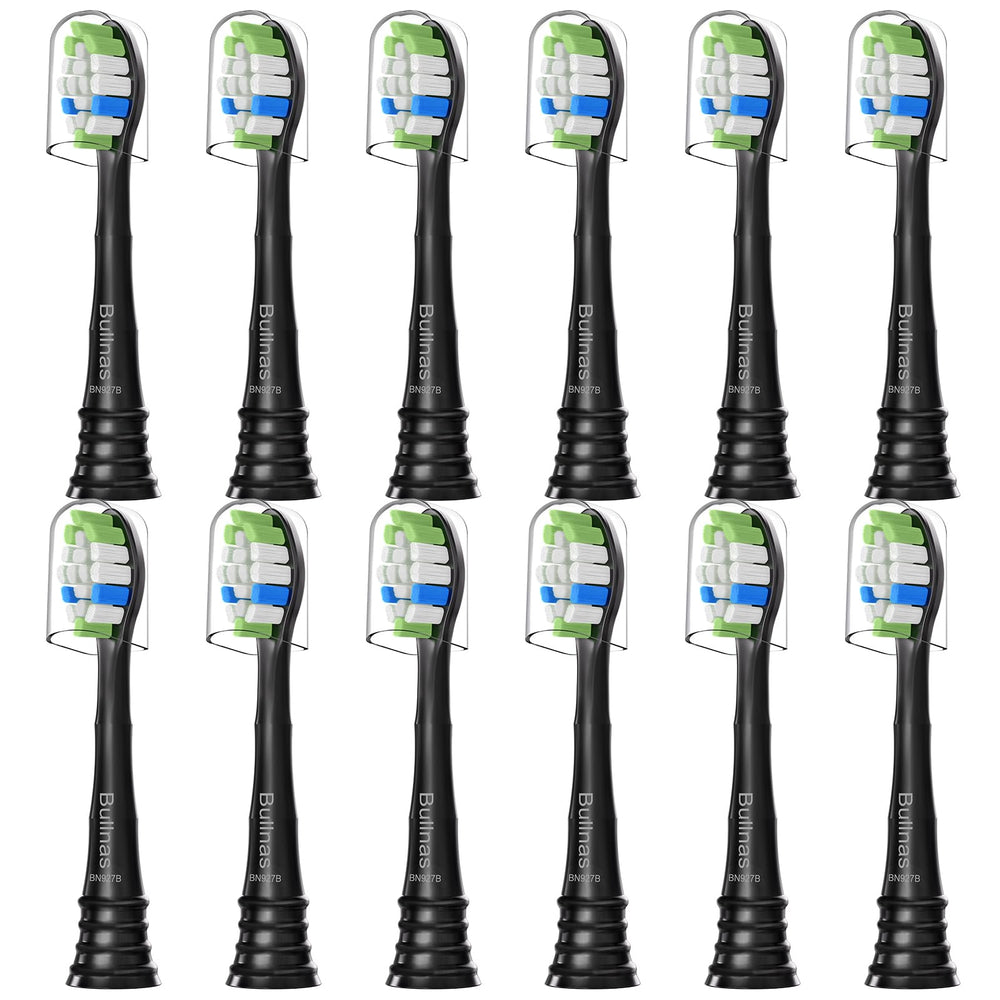 Bullnas W replacement brush head for Philips Sonicare ProtectiveClean, black, 12-count