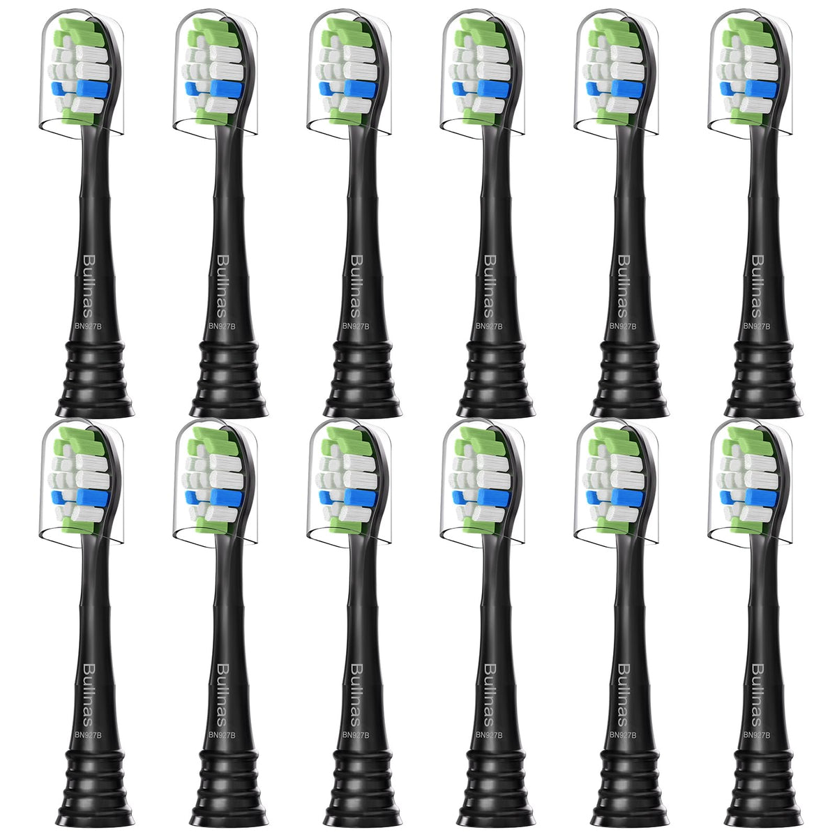 Bullnas W replacement brush head for Philips Sonicare ProtectiveClean, black, 12-count