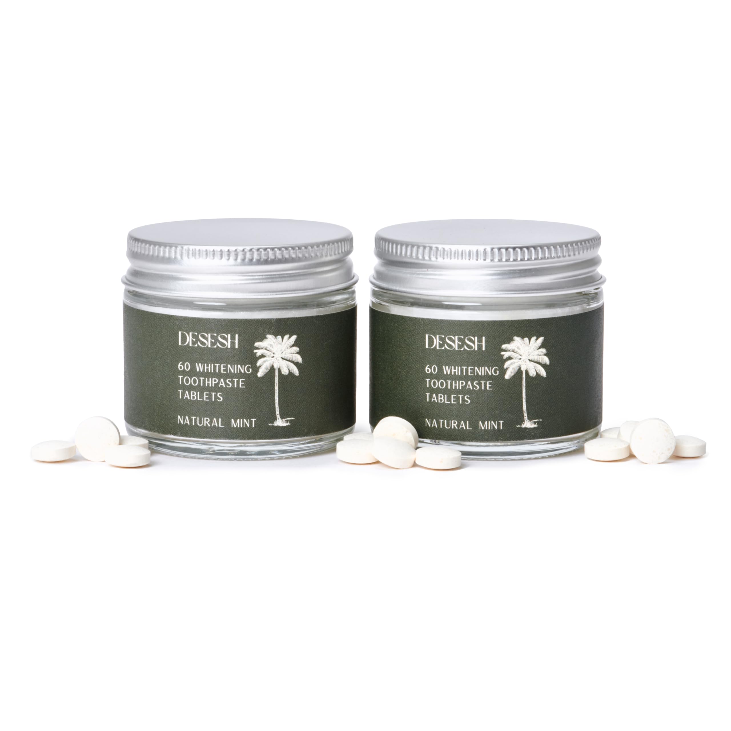 Bundle of 120 whitening toothpaste tablets in two 60-count glass jars