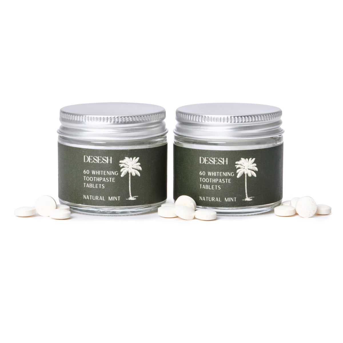 Bundle of 120 whitening toothpaste tablets in two 60-count glass jars