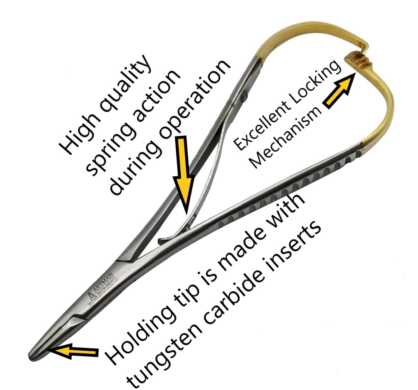 Close-up of Mathieu pliers with tungsten carbide inserts