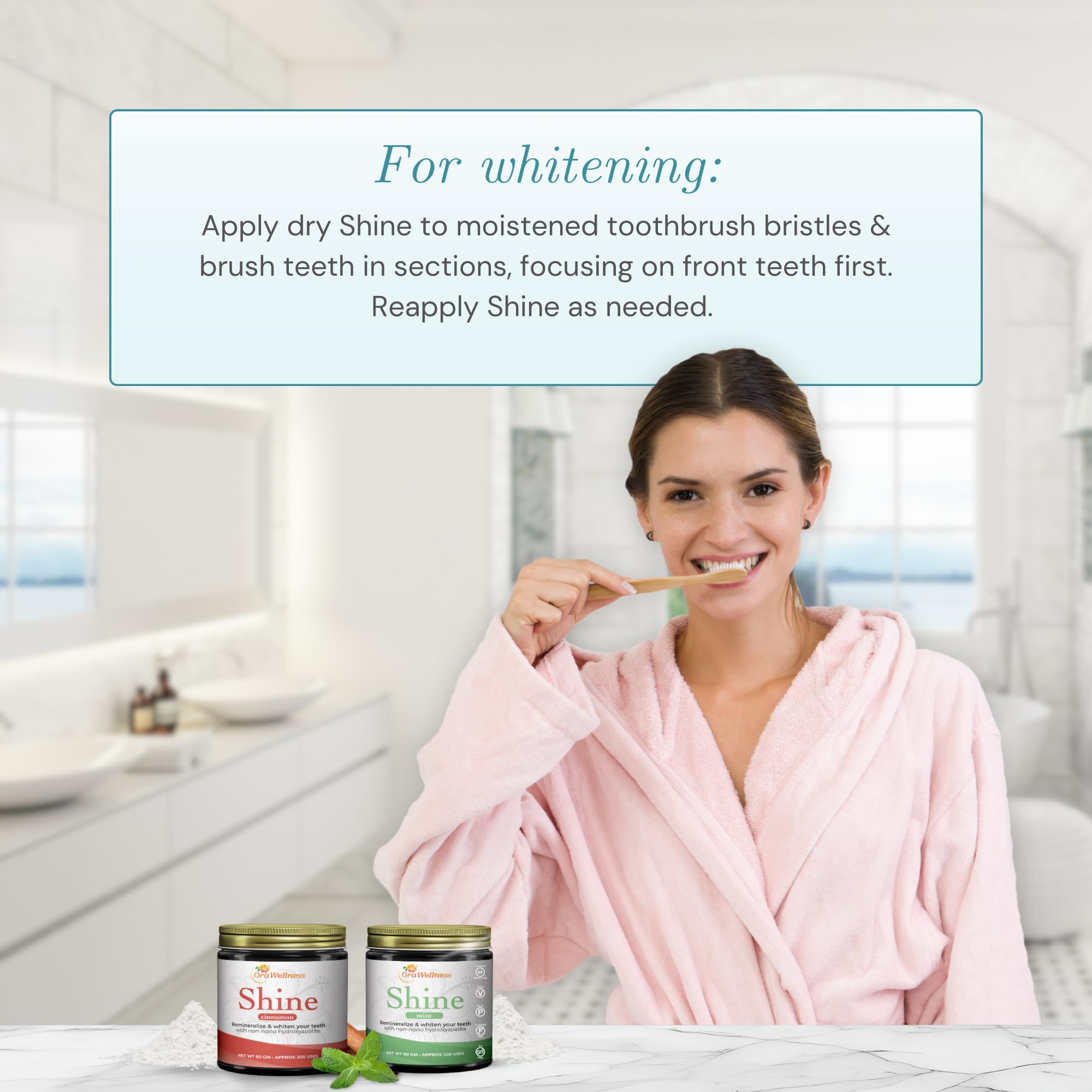 Product bundle packaging with Shine Mint powder and BrushEco toothbrush