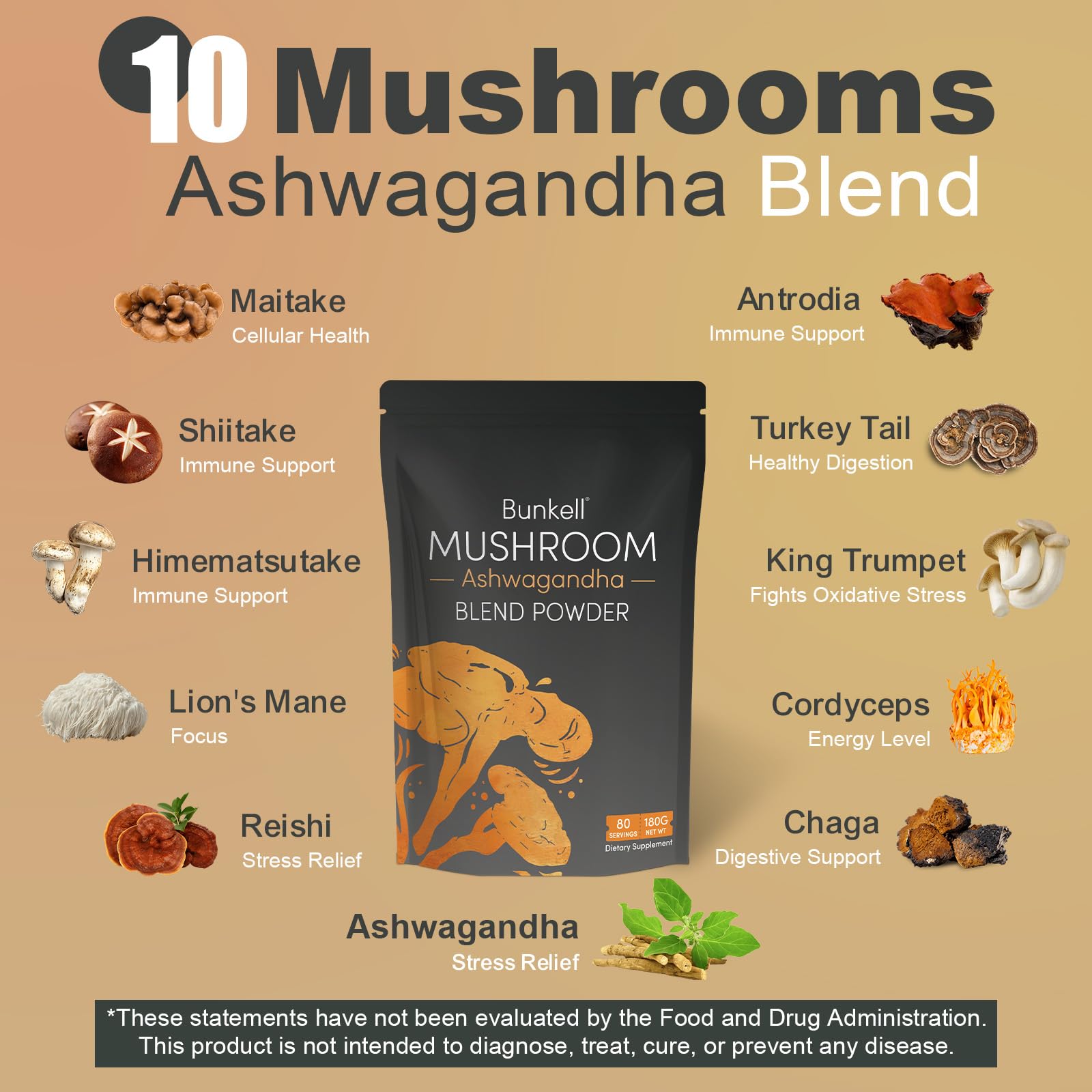 Ashwagandha root and mushroom powder mix
