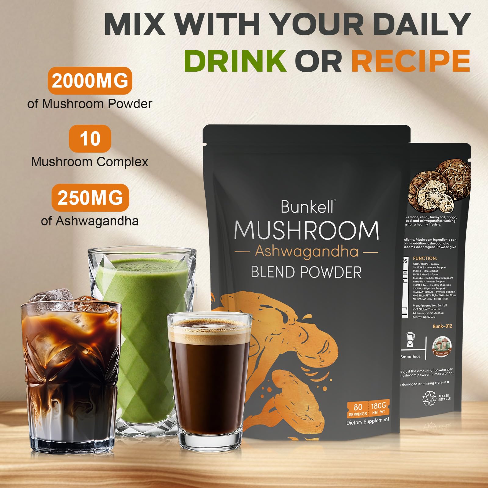 Mushroom blend with energy and cognitive support concept
