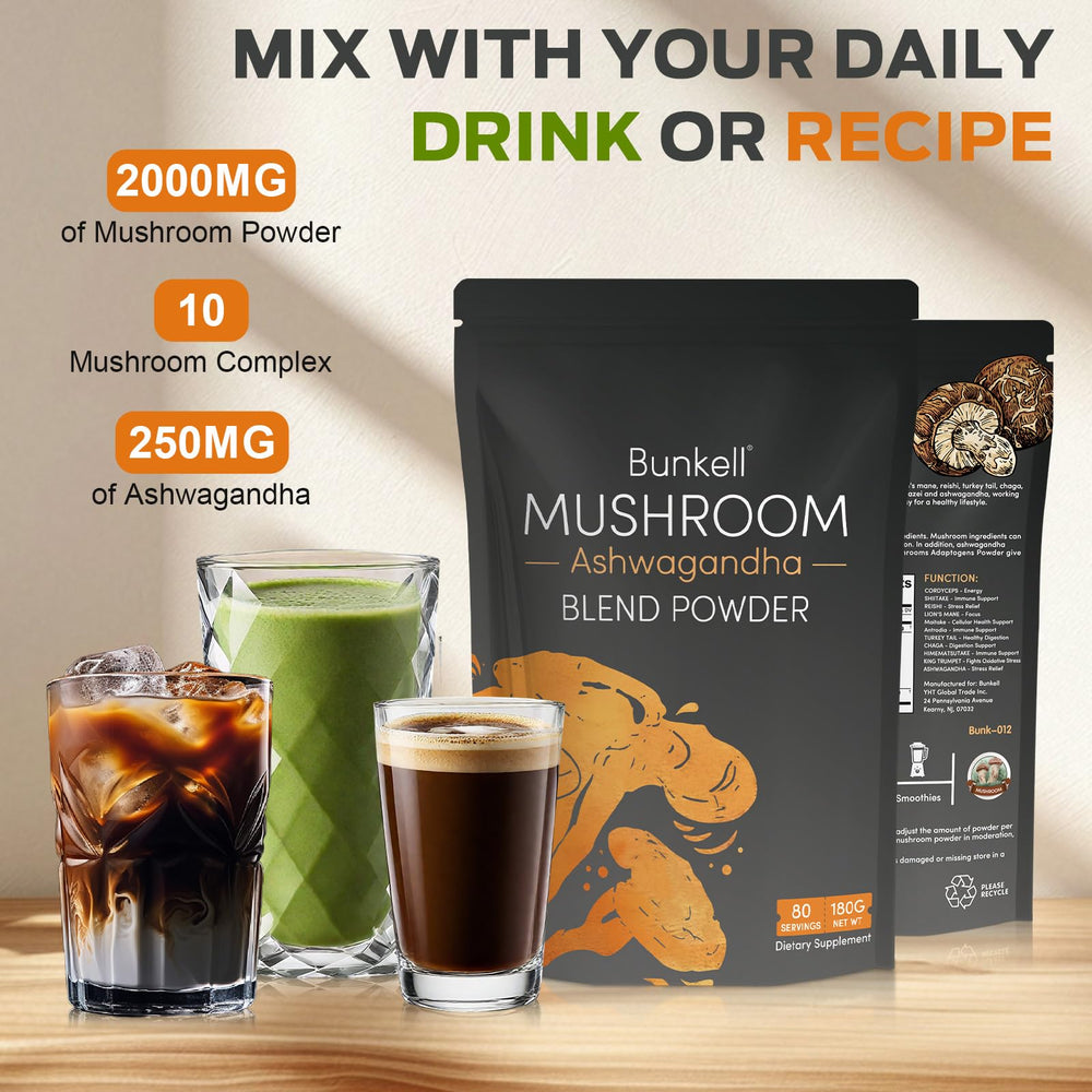 Mushroom blend with energy and cognitive support concept