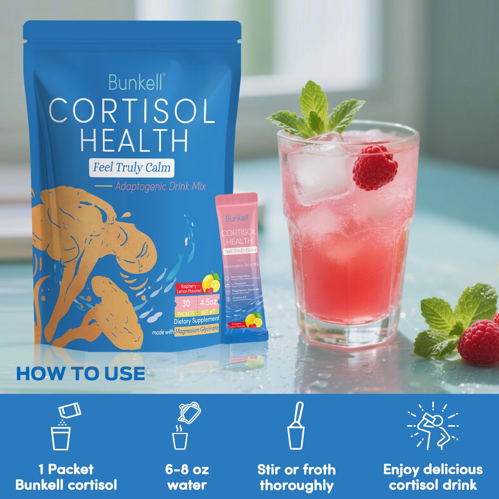 Box of Bunkell Cortisol Powdered Drink Mix 30 count