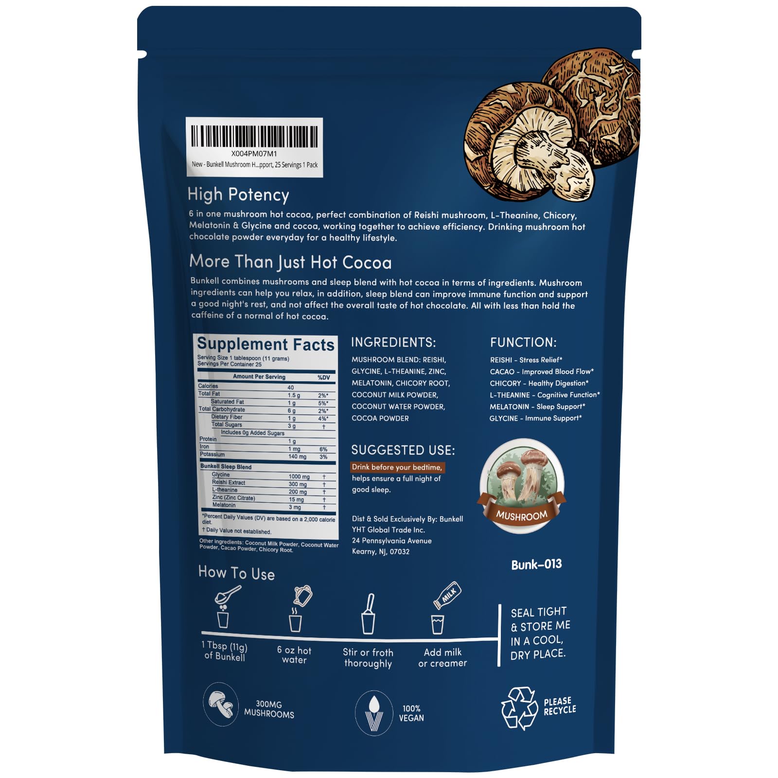 Cup of mushroom hot cocoa ready to drink at bedtime