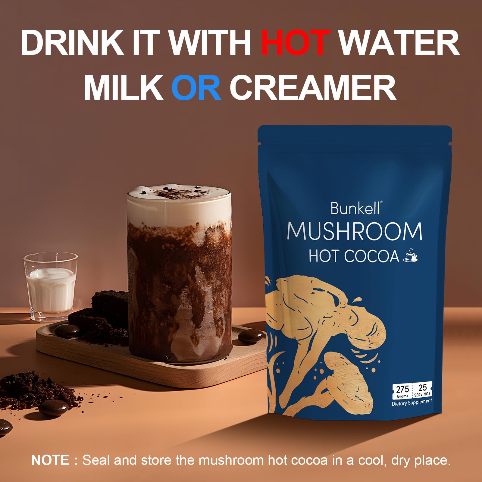 Serving suggestion with spoon scooping cocoa powder