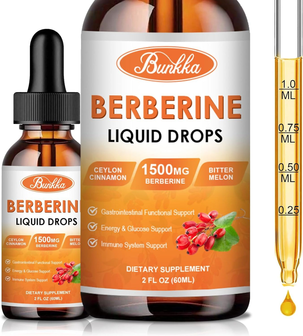 Front view of Bunkka Berberine Liquid Drops 4 oz bottle