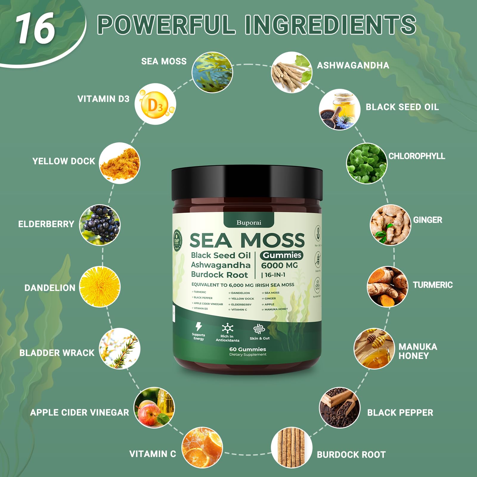 Close-up of orange sea moss gummy showing fruit flavor