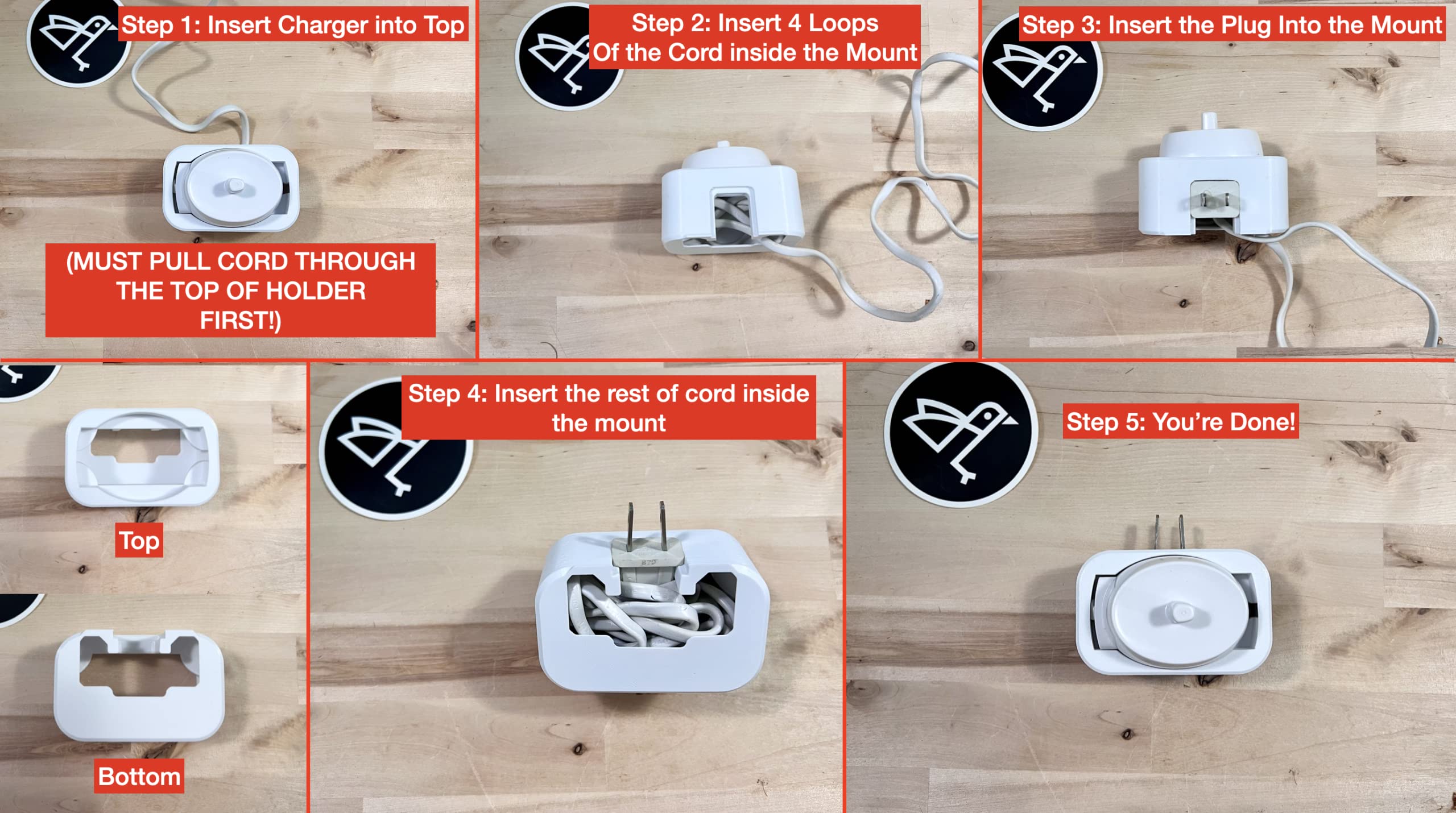 Side view of charger holder showing design