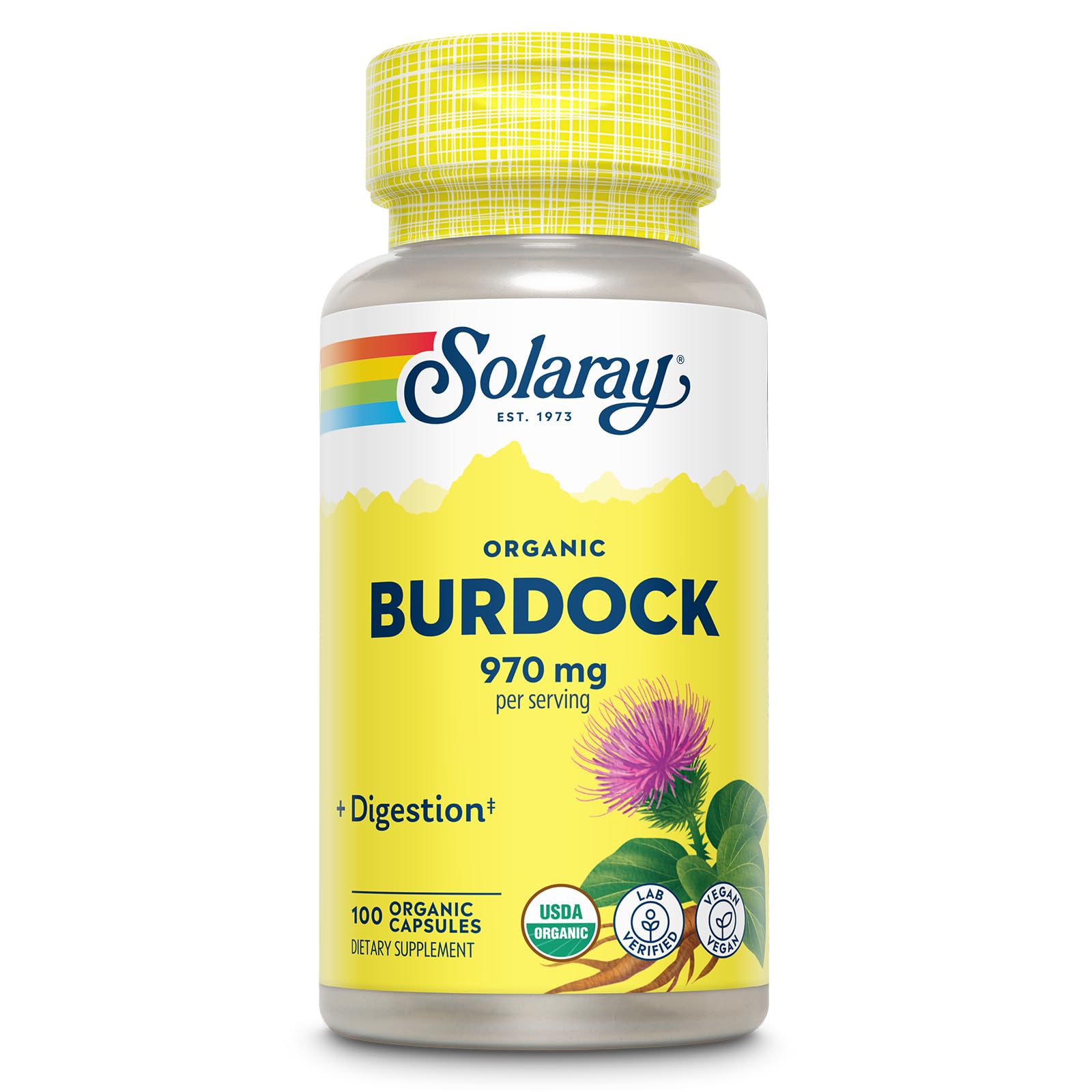 Solaray Organic Burdock Root 970 mg bottle label