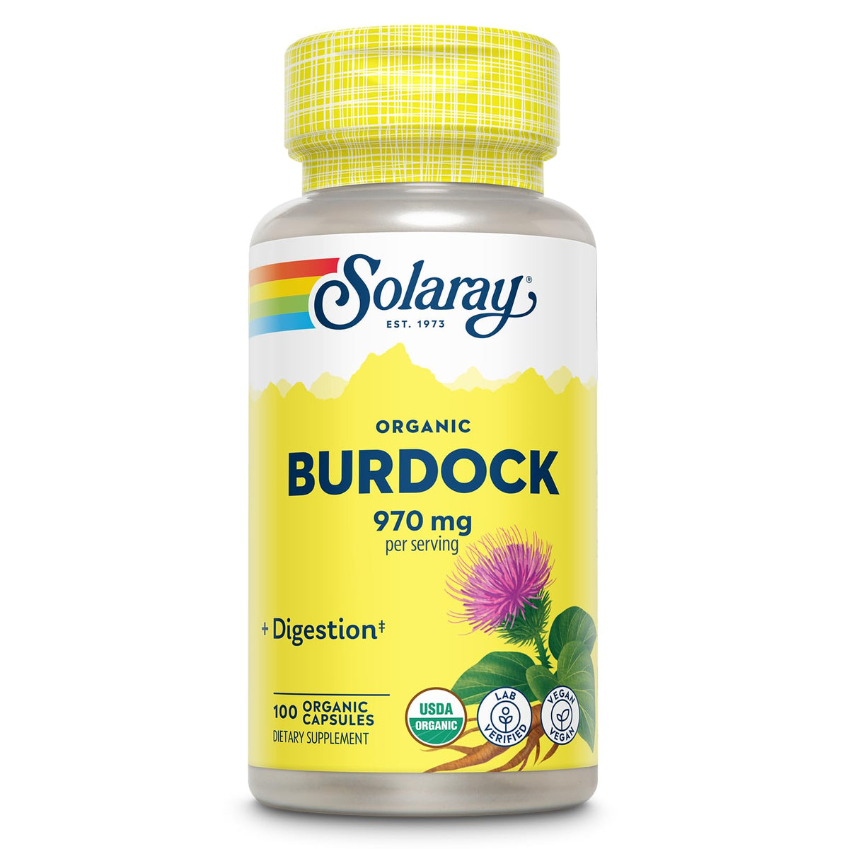 Solaray Organic Burdock Root 970 mg bottle label