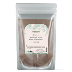 Organic burdock root powder in a 4 oz pouch