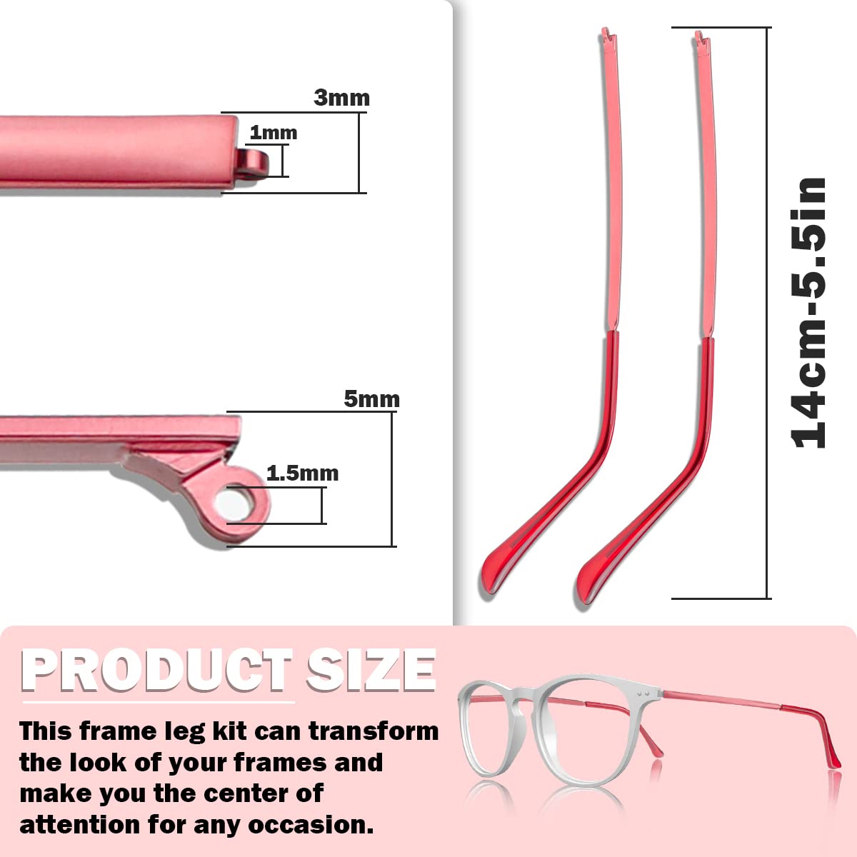 Burgundy metal eyeglass replacement arm – side view