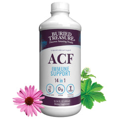 Front view of Buried Treasure ACF Immune Support 16 oz bottle