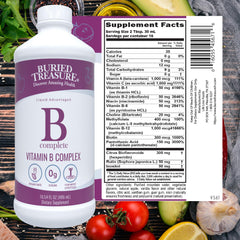 Close-up of Buried Treasure B Complete label with methylated B12 and folate