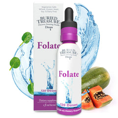 Bottle of Buried Treasure Folate Drops with 5-MTHF Folate B9