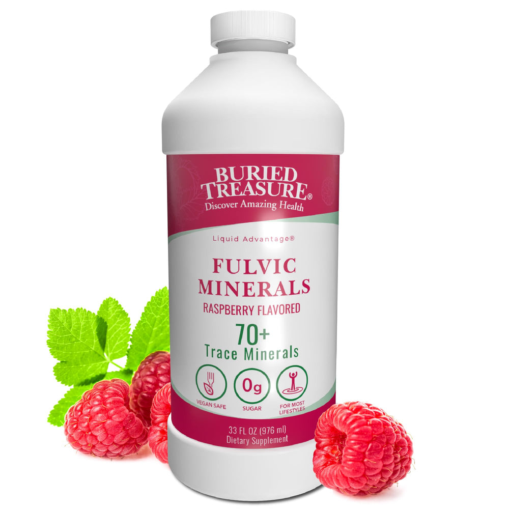Buried Treasure Raspberry Fulvic Mineral Complex bottle label 32oz