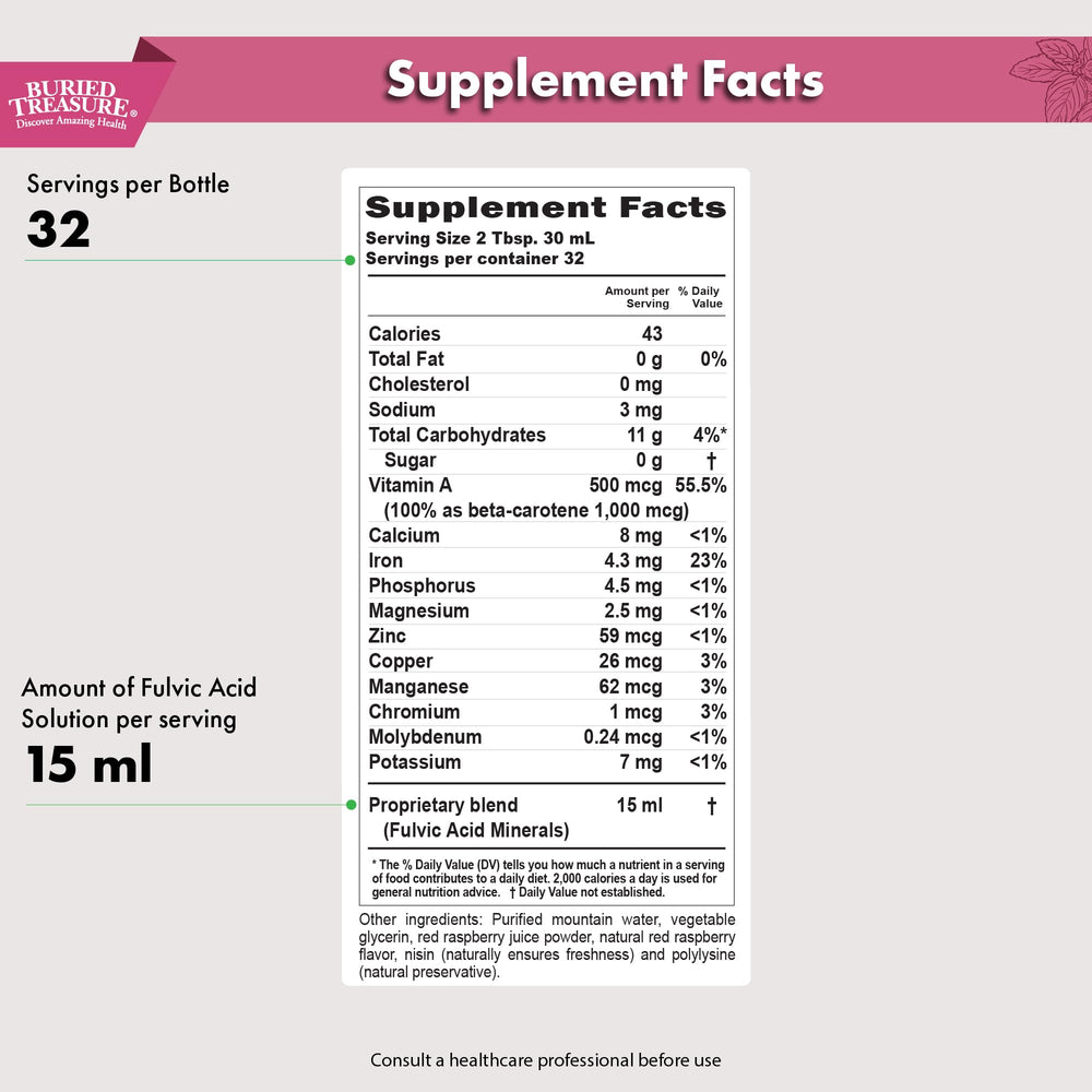 Close-up of Raspberry Fulvic Mineral Complex bottle