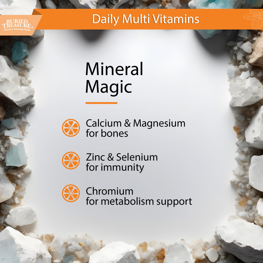 Buried Treasure VM100 Daily Multi label highlights a clean ingredient list