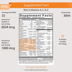 Close-up of VM100 liquid vitamins and minerals label