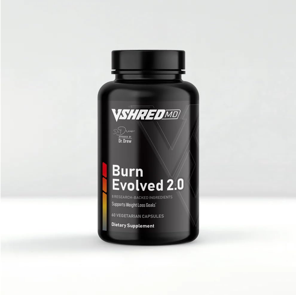 Bottle of Burn Evolved 2.0 by V Shred MD – Dr. Drew Approved metabolic health supplement, 60 capsules