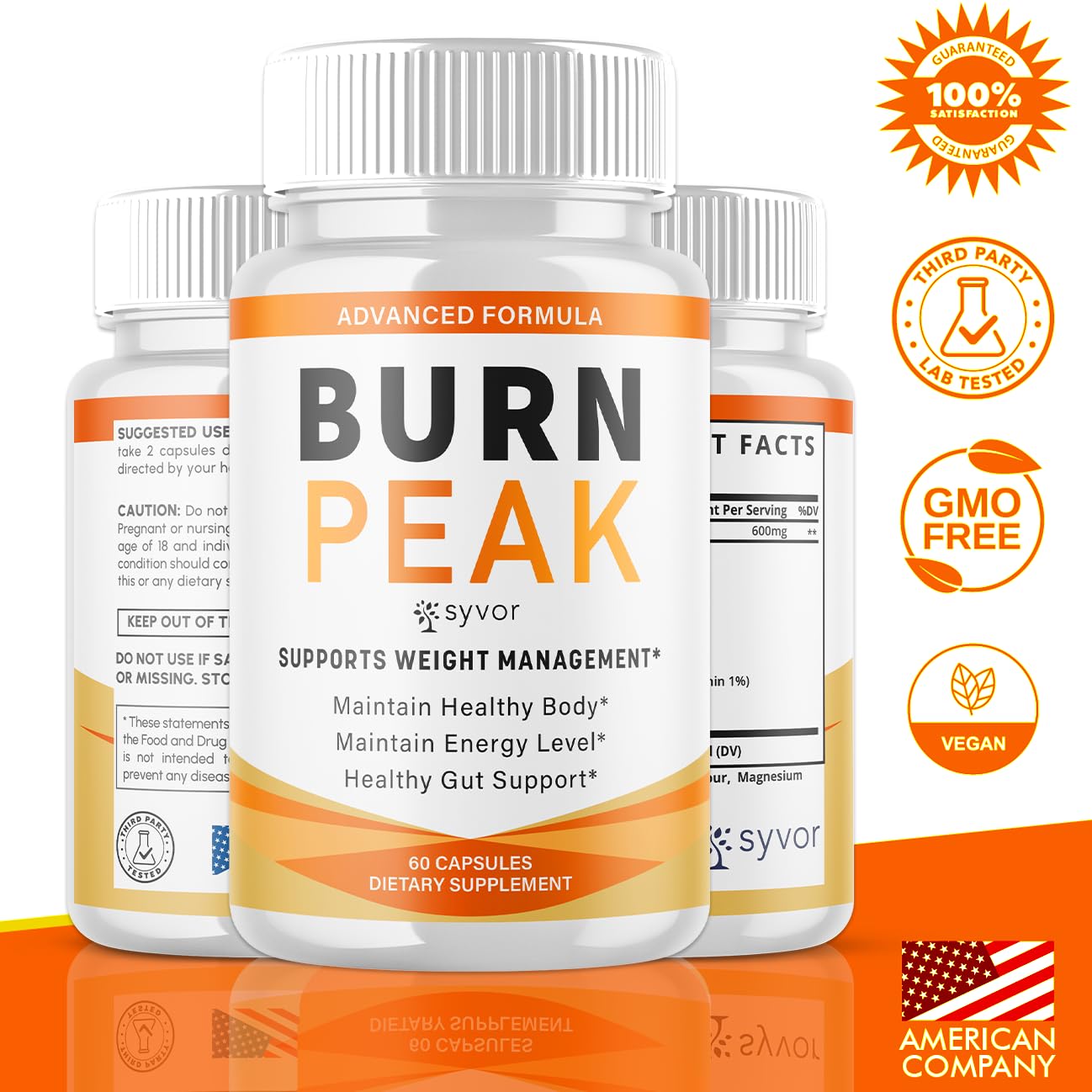 Close-up of Burn Peak Capsules in bottle