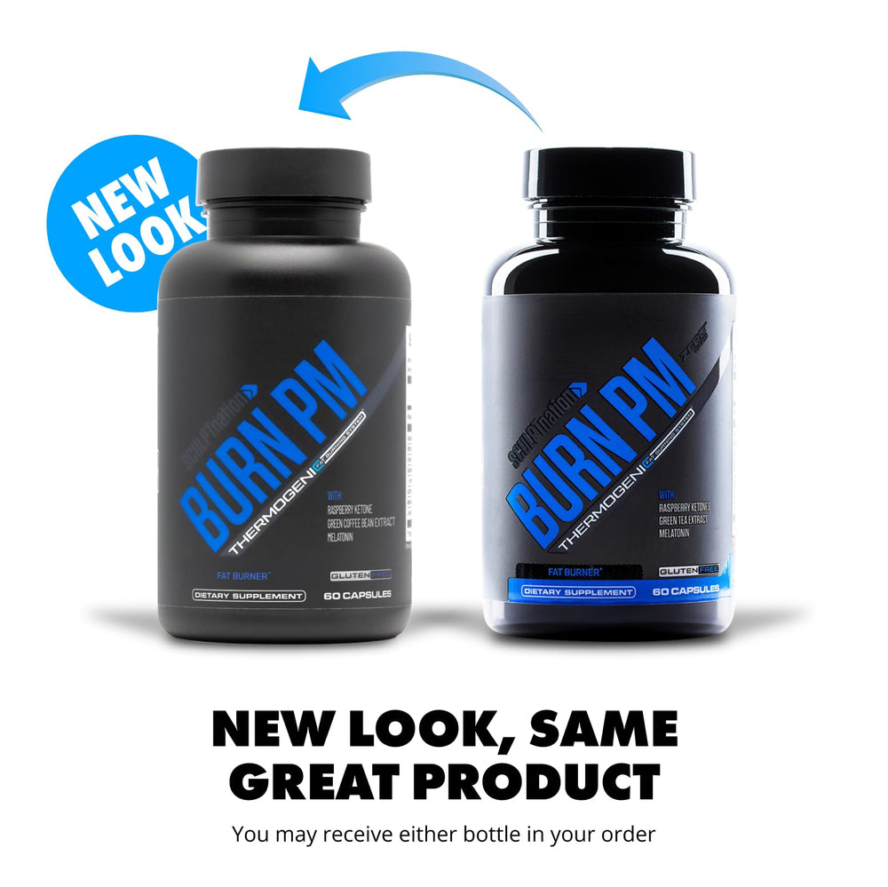 Burn PM bottle label with ingredients