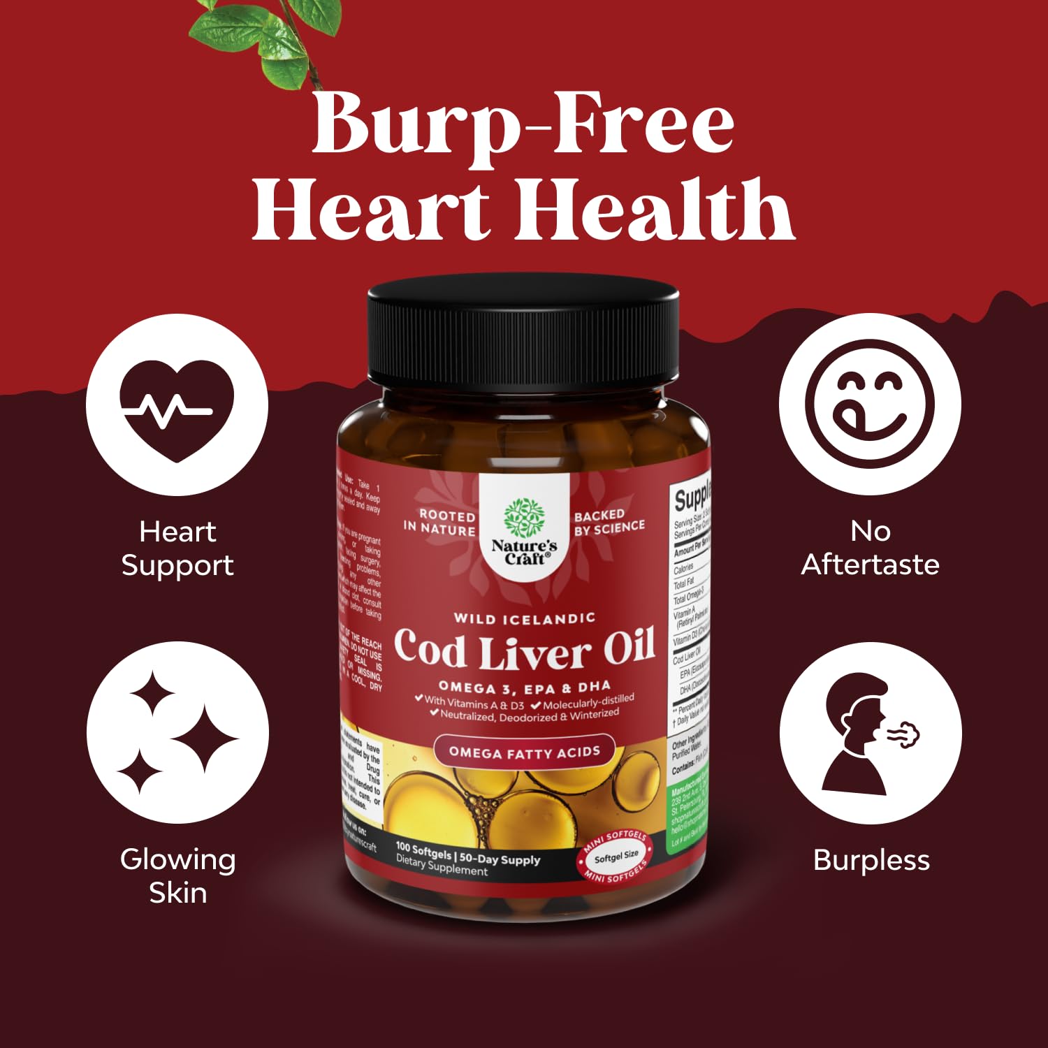 Burpless cod liver oil softgels packaging