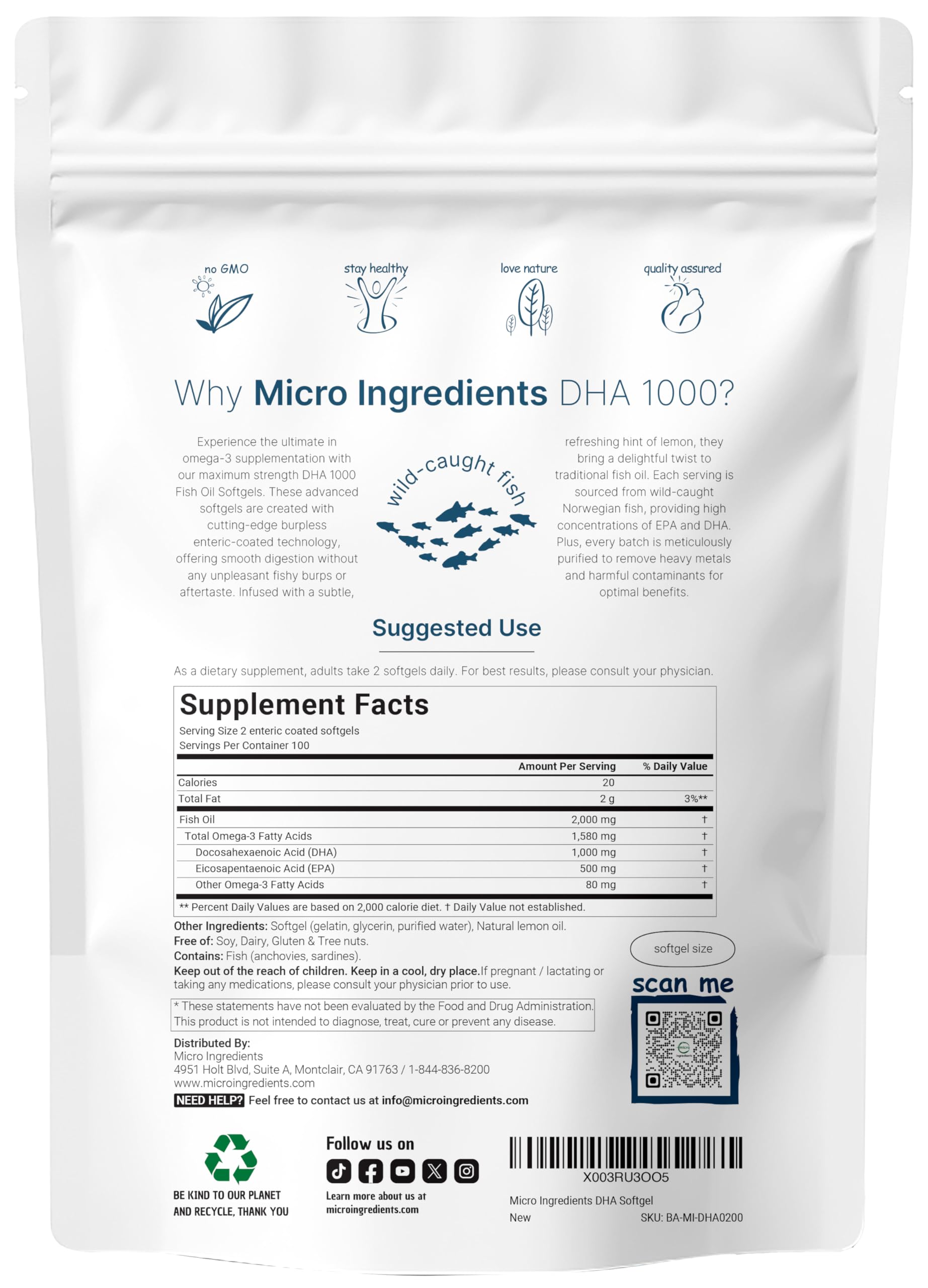 Close-up of burpless enteric-coated omega-3 softgels