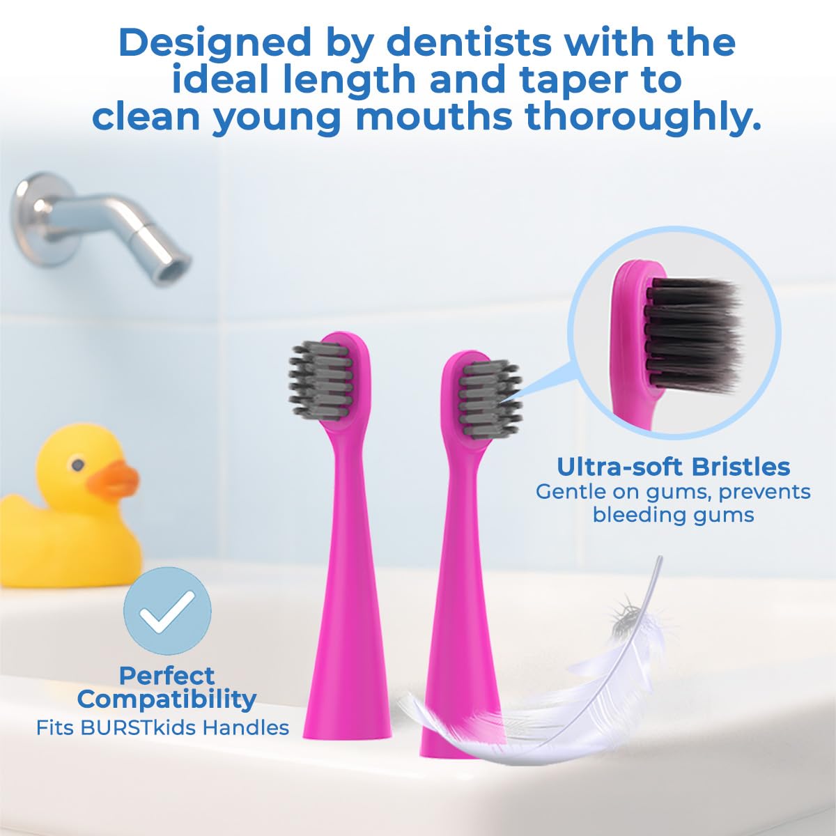 Close-up of ultra-soft tapered bristles on Burst Kids replacement head
