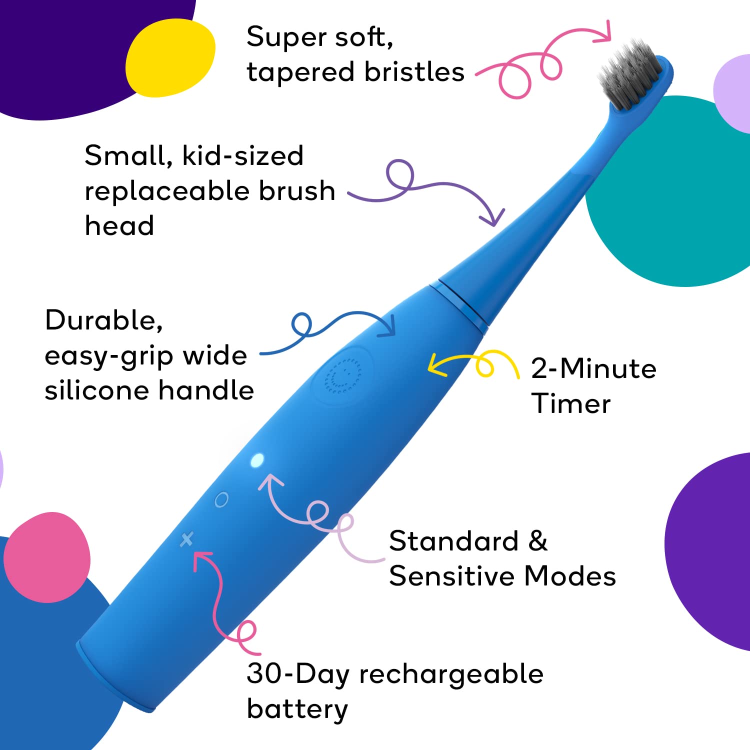 Easy-grip silicone handle of Burst Kids toothbrush pink