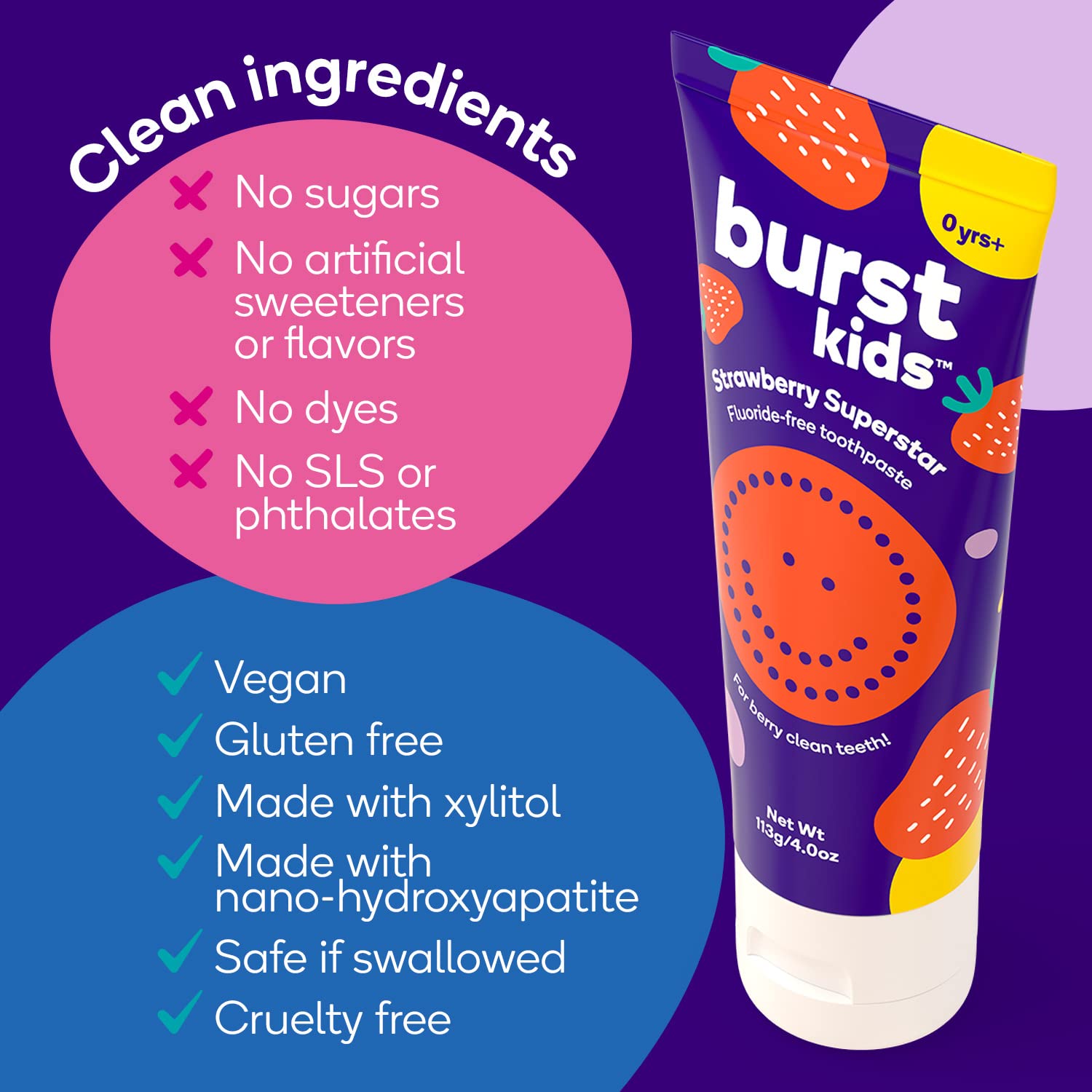 Strawberry-flavored BURST kids toothpaste
