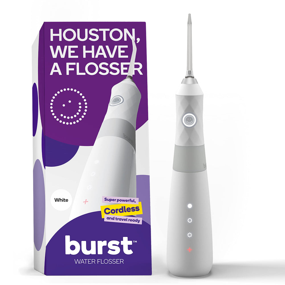 BURST Electric Water Flosser white front view with 3 modes