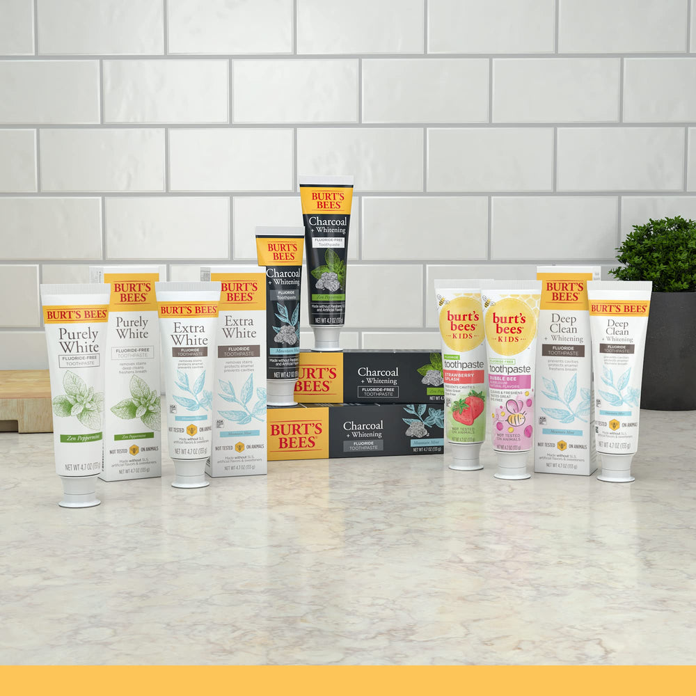 Label highlighting fluoride-free, SLS-free, Triclosan-free and paraben-free