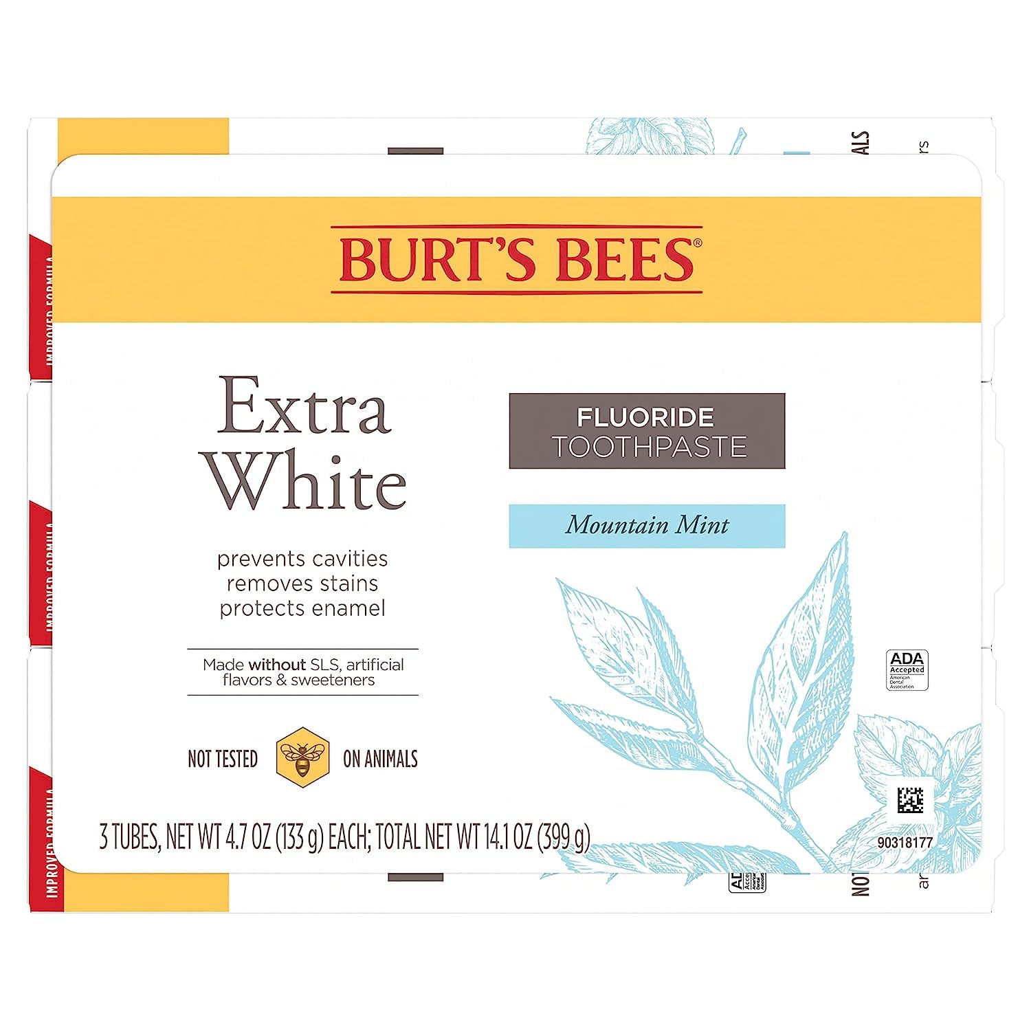 Display of Burt's Bees Extra White toothpaste pack of 3 tubes