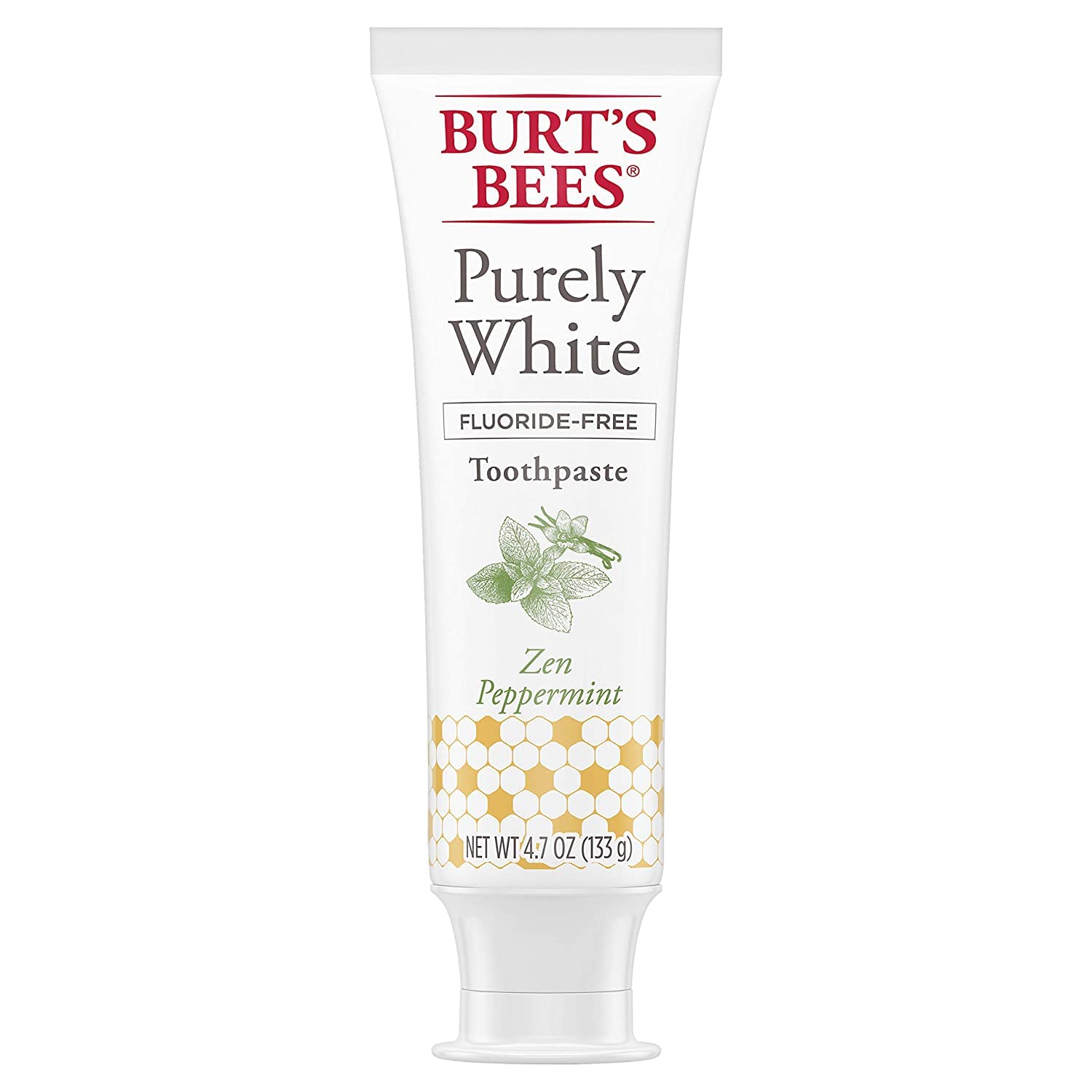 Front view of Burt's Bees toothpaste Purely White Zen Peppermint 4.7 oz