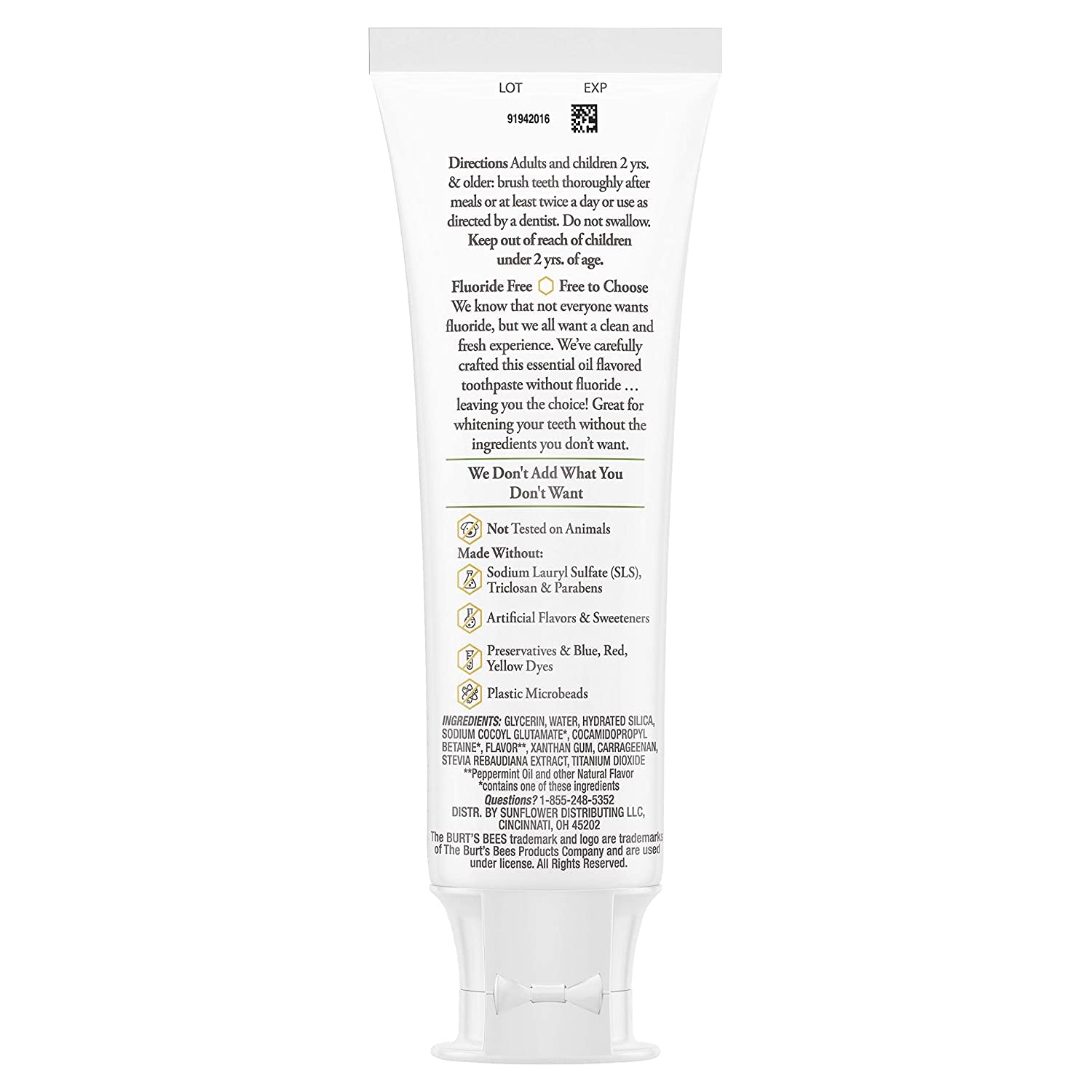 Tubes and packaging of Burt's Bees Purely White Zen Peppermint toothpaste