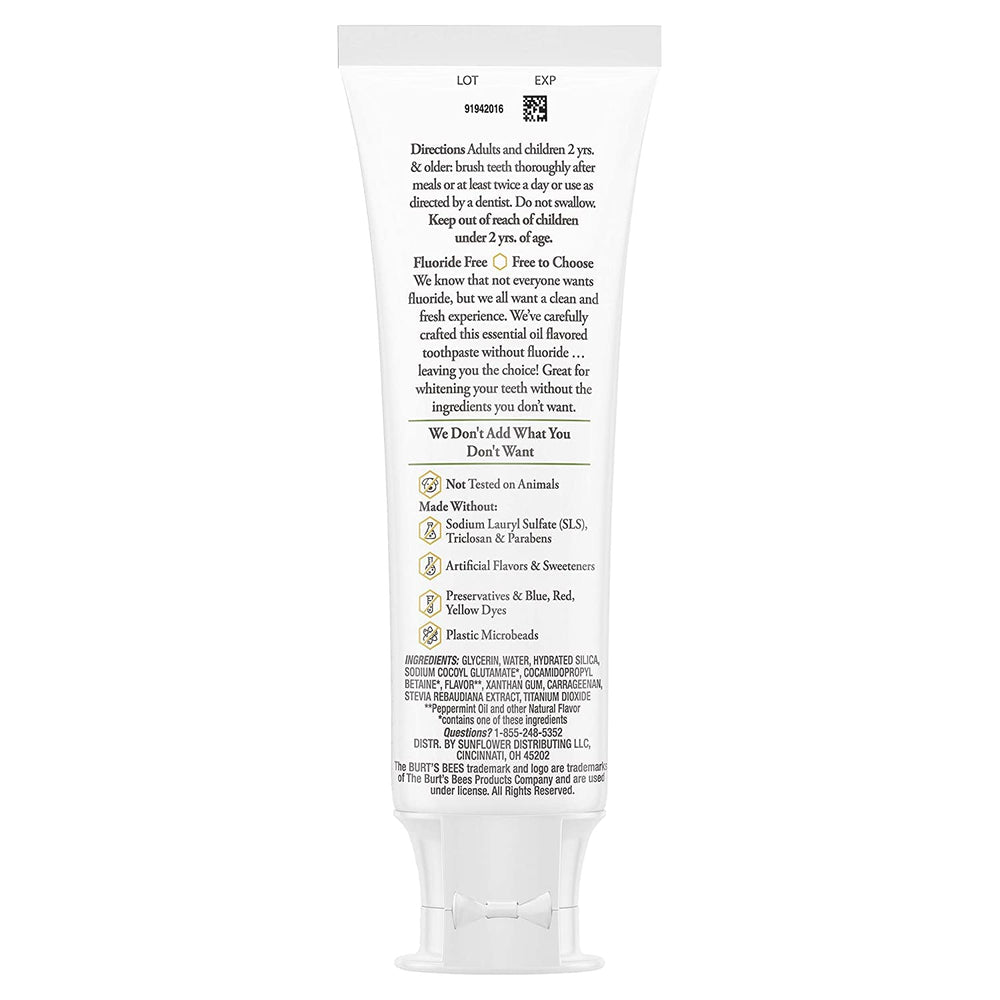Tubes and packaging of Burt's Bees Purely White Zen Peppermint toothpaste